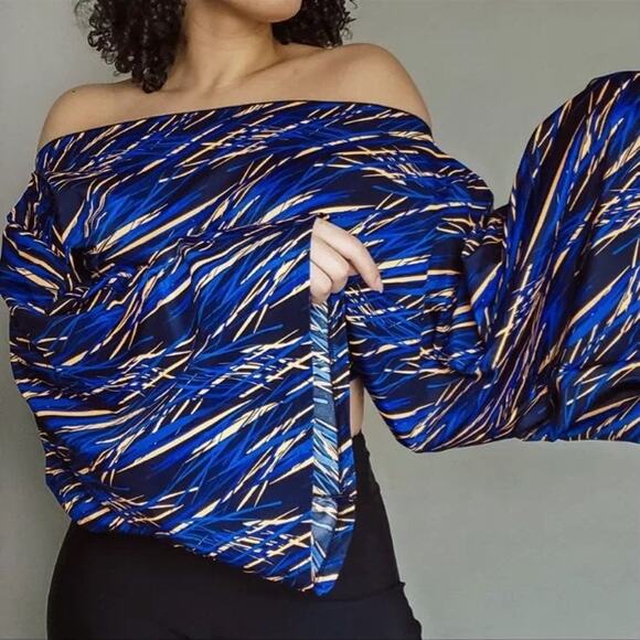 Blue yellow Off Shoulder crop top Size M - Picture 1 of 3